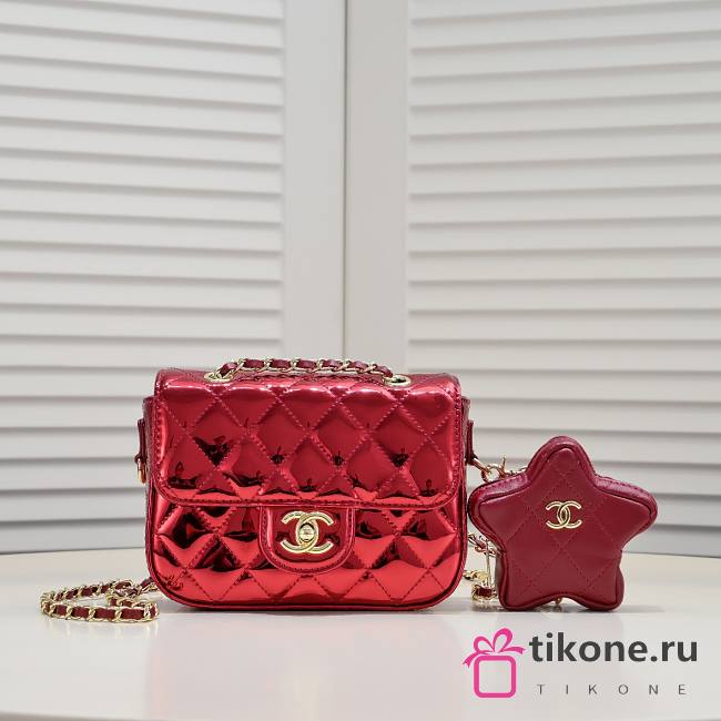 Chanel Mini Flap Bag & Star Coin Purse Red 17cm - 1