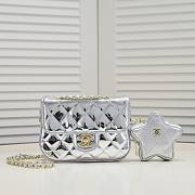 Chanel Mini Flap Bag & Star Coin Purse Silver 17cm - 1