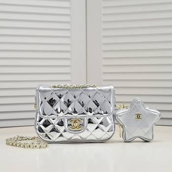 Chanel Mini Flap Bag & Star Coin Purse Silver 17cm