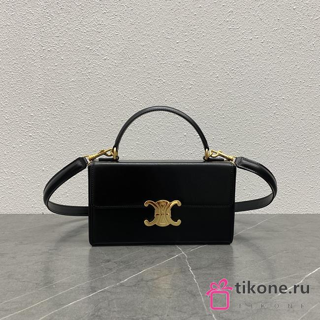 Celine Box Triomphe In Black Leather - 23×5×13.5cm - 1