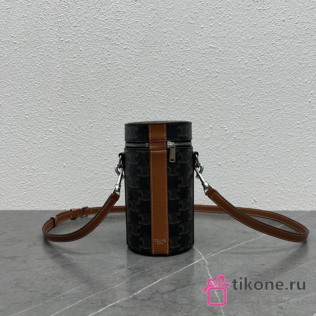 Celine Vertical Cylinder In Triomphe Canvas & Calfskin - 18×9.5×9.5cm - 1