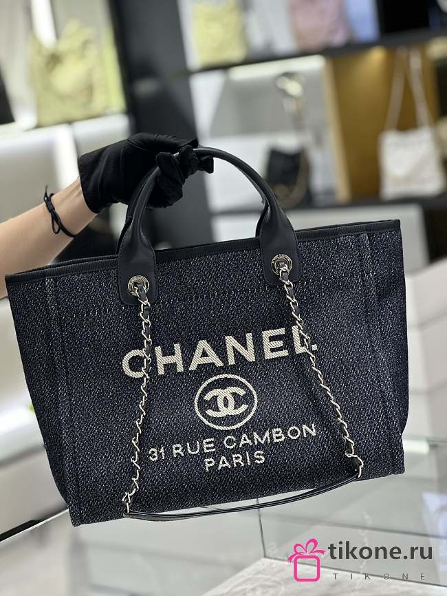 Chanel Deauville Tote Black Denim Top Handles - 34.5x26x15cm - 1