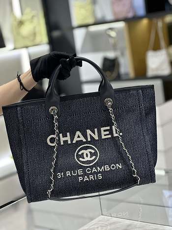 Chanel Deauville Tote Black Denim Top Handles - 34.5x26x15cm