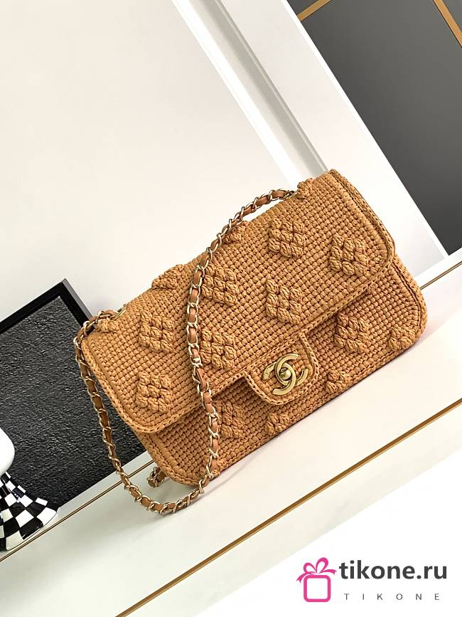 Chanel Mini Flap Bag Brown Raffia  25cm - 1