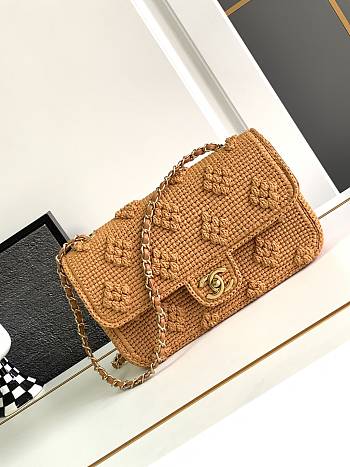 Chanel Mini Flap Bag Brown Raffia  25cm