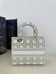 Dior Lady Medium White/ Gold-Tone Canvas Bag - 24x20x11cm - 2