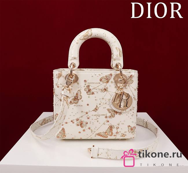 Dior Lady Gold Tone White Butterfly Zodiac Embroidery 24cm - 1