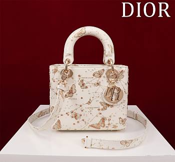Dior Lady Gold Tone White Butterfly Zodiac Embroidery 24cm