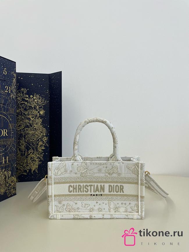 Dior Mini Book Tote White Butterfly Zodiac Embroidery - 21.5x13x7.5cm - 1