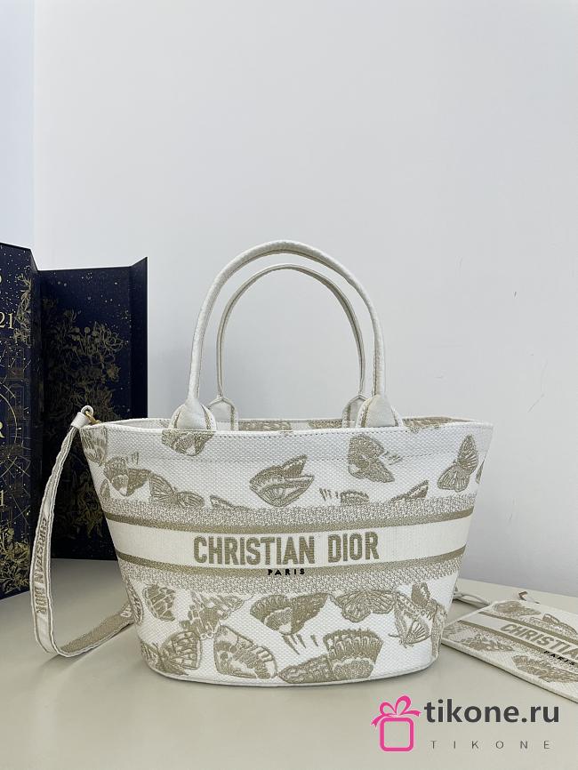 Dior Hat Basket Bag White Butterflies Embroidery - 24x11x29cm - 1