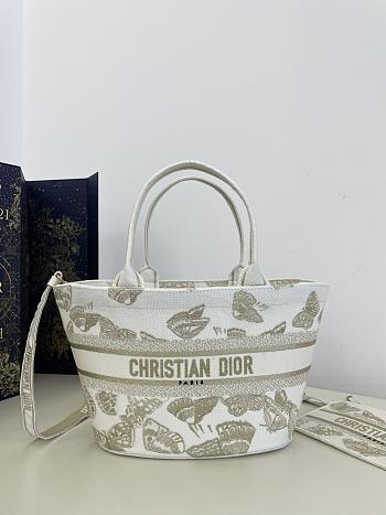 Dior Hat Basket Bag White Butterflies Embroidery - 24x11x29cm