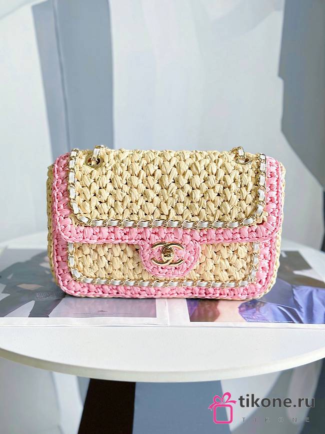 Chanel FlapBag Raffia In Pink&Natural 23cm - 1