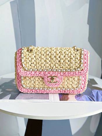 Chanel FlapBag Raffia In Pink&Natural 23cm