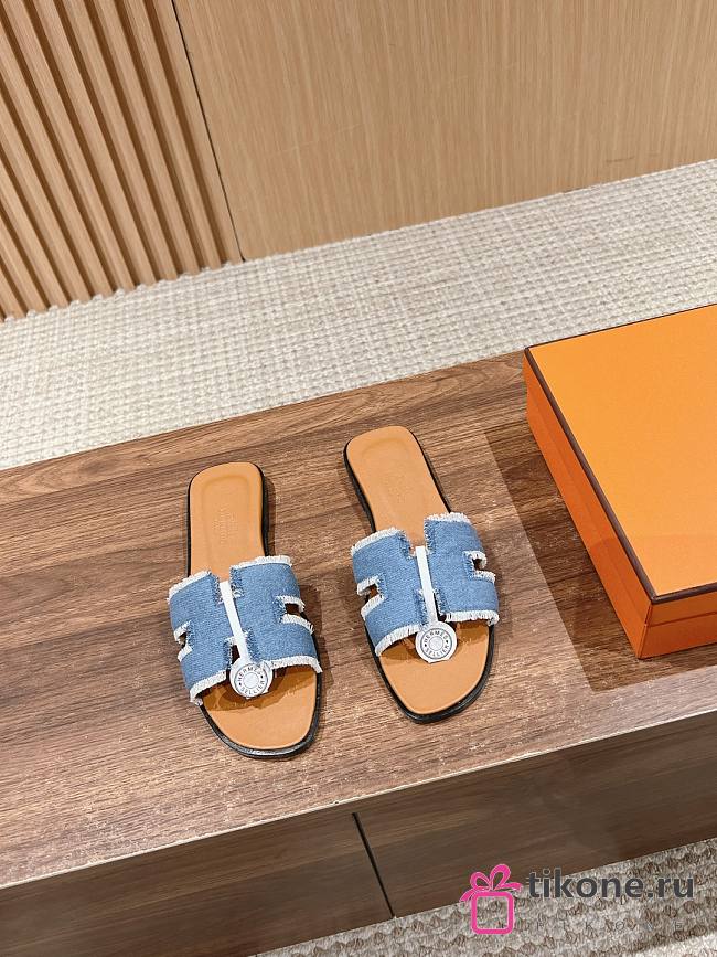 Hermes Oran 2024 In Blue Slippers 01 - 1