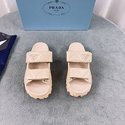 Prada Logo Plaque Quilted Slides In Beige - 1