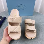 Prada Logo Plaque Quilted Slides In Beige - 4