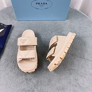 Prada Logo Plaque Quilted Slides In Beige - 2