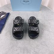 Prada Logo Plaque Quilted Slides In Black - 1