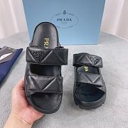 Prada Logo Plaque Quilted Slides In Black - 4