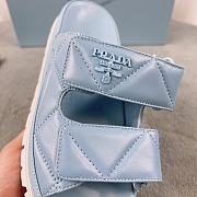 Prada Logo Plaque Quilted Slides In Blue - 4