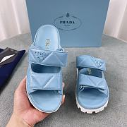 Prada Logo Plaque Quilted Slides In Blue - 3