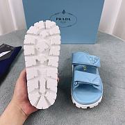 Prada Logo Plaque Quilted Slides In Blue - 2