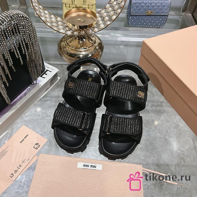 Miumiu Black Raffia Sandals - 1