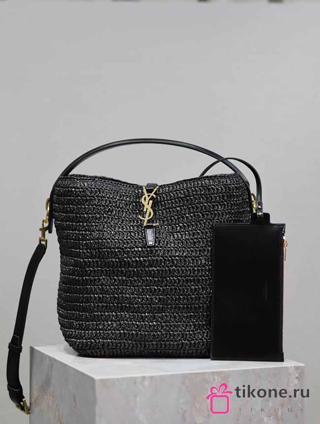 YSL Le37 Black Raffia Bucket Bag - 20×25×16cm - 1