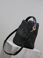 YSL Le37 Black Raffia Bucket Bag - 20×25×16cm - 3