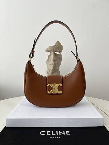 Celine Ava Triomphe Brown Leather Bag - 23×13.5×6cm