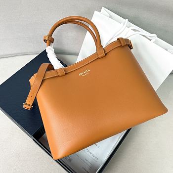 Prada Buckle Large Brown Leather Handbag With Belt - 35x25x14
