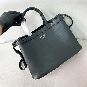 Prada Buckle Large Black Leather Handbag With Belt - 35x25x14cm