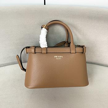 Prada Buckle Beige Leather Handbag With Belt - 28x18x10.5cm