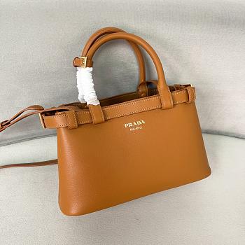 Prada Buckle Brown Leather Handbag With Belt - 28x18x10.5cm