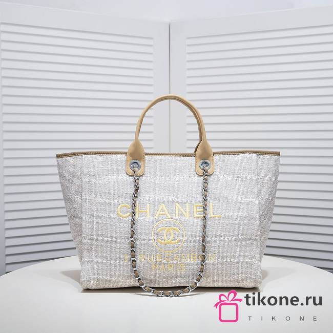 Chanel Beige Canvas Large Deauville Tote - 38cm - 1