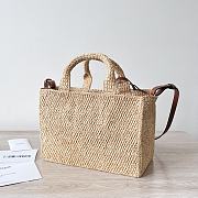 Celine Small Hippo Tie In Raffia & Calfskin Tan - 27x19x13cm - 3