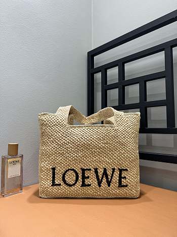 Loewe Large Font Tote In Natural Rafia - 30x15x25.5cm