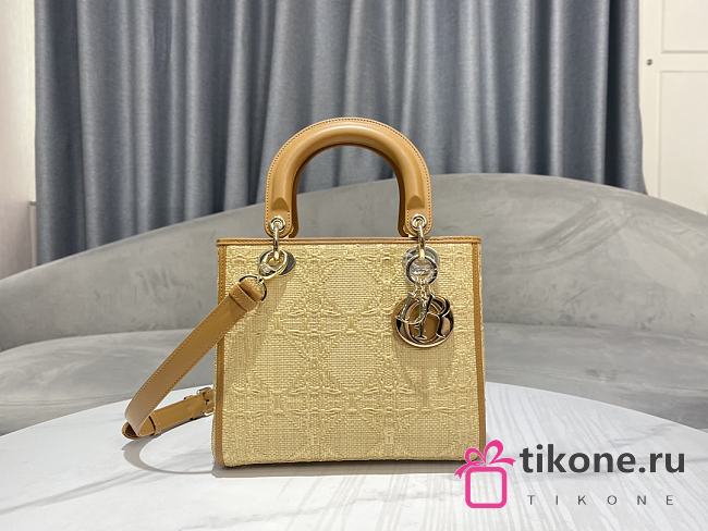 Dior Lady Square Raffia With Brown Handle - 24x20x11cm - 1