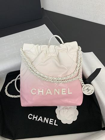 Chanel 22 Mini White & Light Pink Gadient Hobo Bag - 20x19x6cm