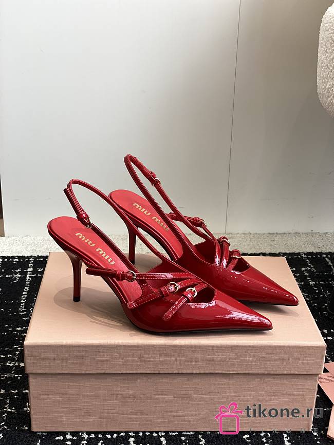 Miumiu Patent Red Leather Slingbacks With Buckles - 1