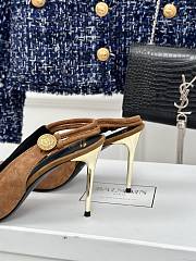 YSL Brown Slingback Pumps In Belge Glazed Leather - 4