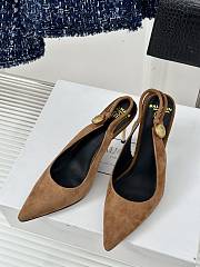 YSL Brown Slingback Pumps In Belge Glazed Leather - 2