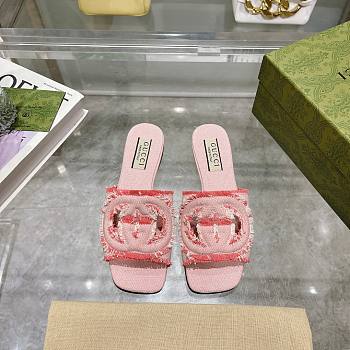 Gucci Interlocking G Slide Sandals Pink Canvas