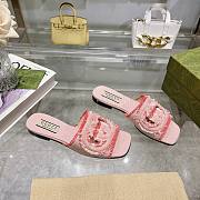 Gucci Interlocking G Slide Sandals Pink Canvas - 3