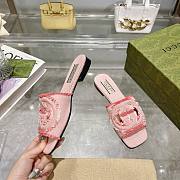 Gucci Interlocking G Slide Sandals Pink Canvas - 2