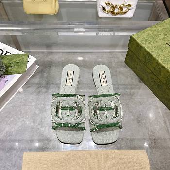 Gucci Interlocking G Slide Sandals Green Canvas