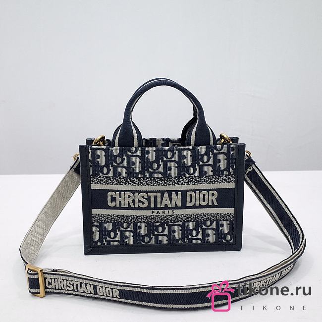 Dior Mini Book Tote Blue Canvas - 21.5x13x7.5cm - 1