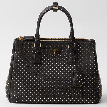 Prada Galleria Large Studded Black Leather Bag - 40x28x17cm