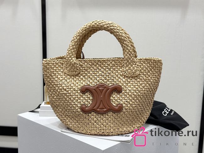 Celine Panier In Raffia And Calfskin Bag - 23x22x23cm - 1