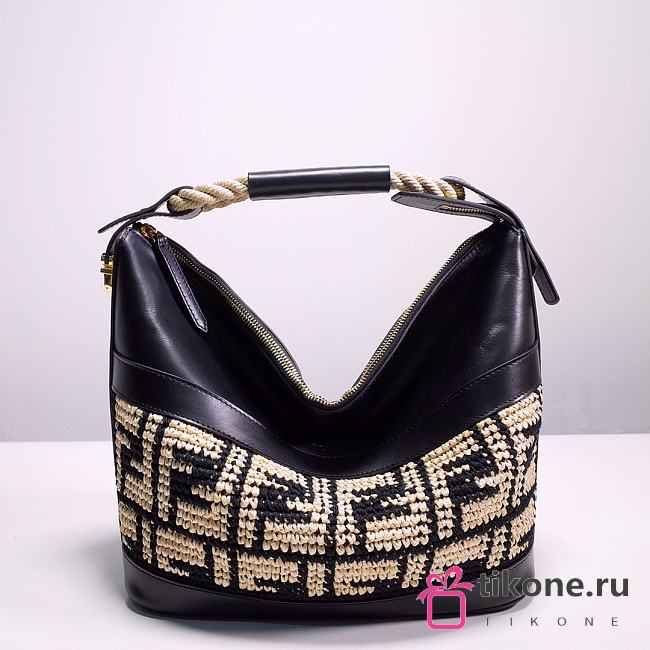 Fendi Raffia & Leather Zucca Cooler Bag - 35x22x18cm - 1